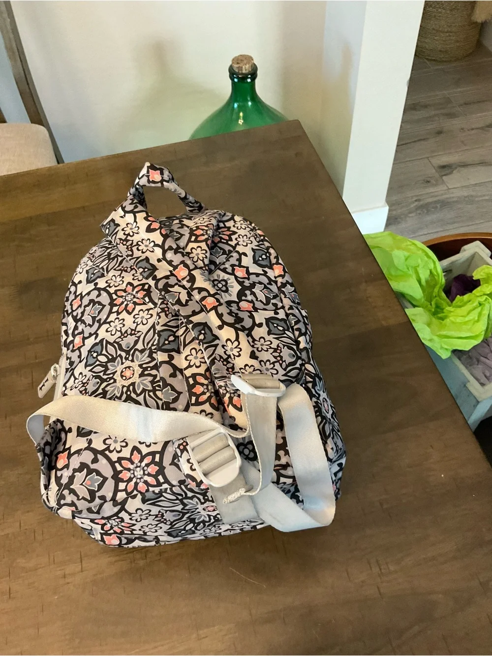 Vera Bradley Compact Backpack Lighten Up Grey Purple Mimosa Medallion Floral